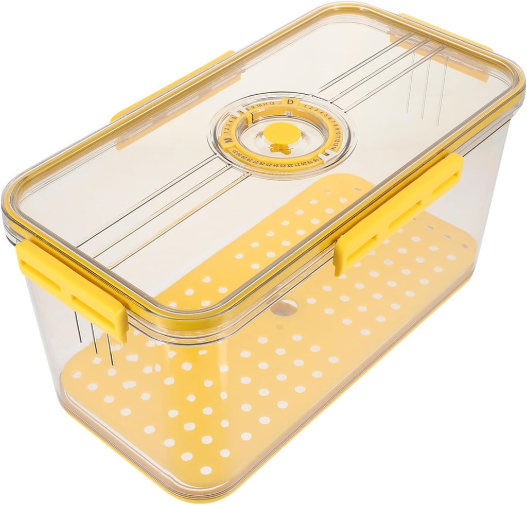 Alipis Large Transparent Fridge Food Storage Box with Timer Lid and Draining Tray Sided Lock Sealed Vegetable and Bread Keeper for Freshness Easy Clean Airtight Container for Kitchen