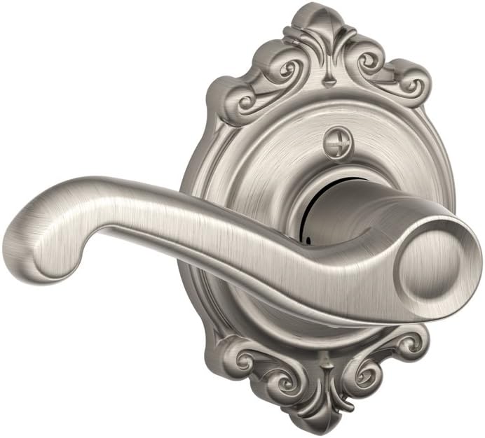 Flair Left Handed Lever with Brookshire Trim Non-Turning Lock, Satin Nickel (F170 FLA 619 BRK LH)