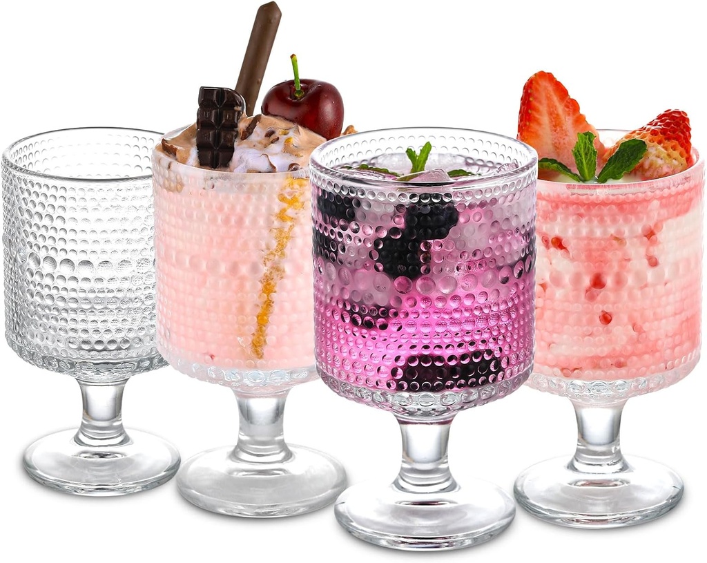 WHJY Cute Wine Glasses Set of 4, Cute Cocktail Glasses, 8 oz Vintage Glasses, Short Stem Wine Glasses - Pearl