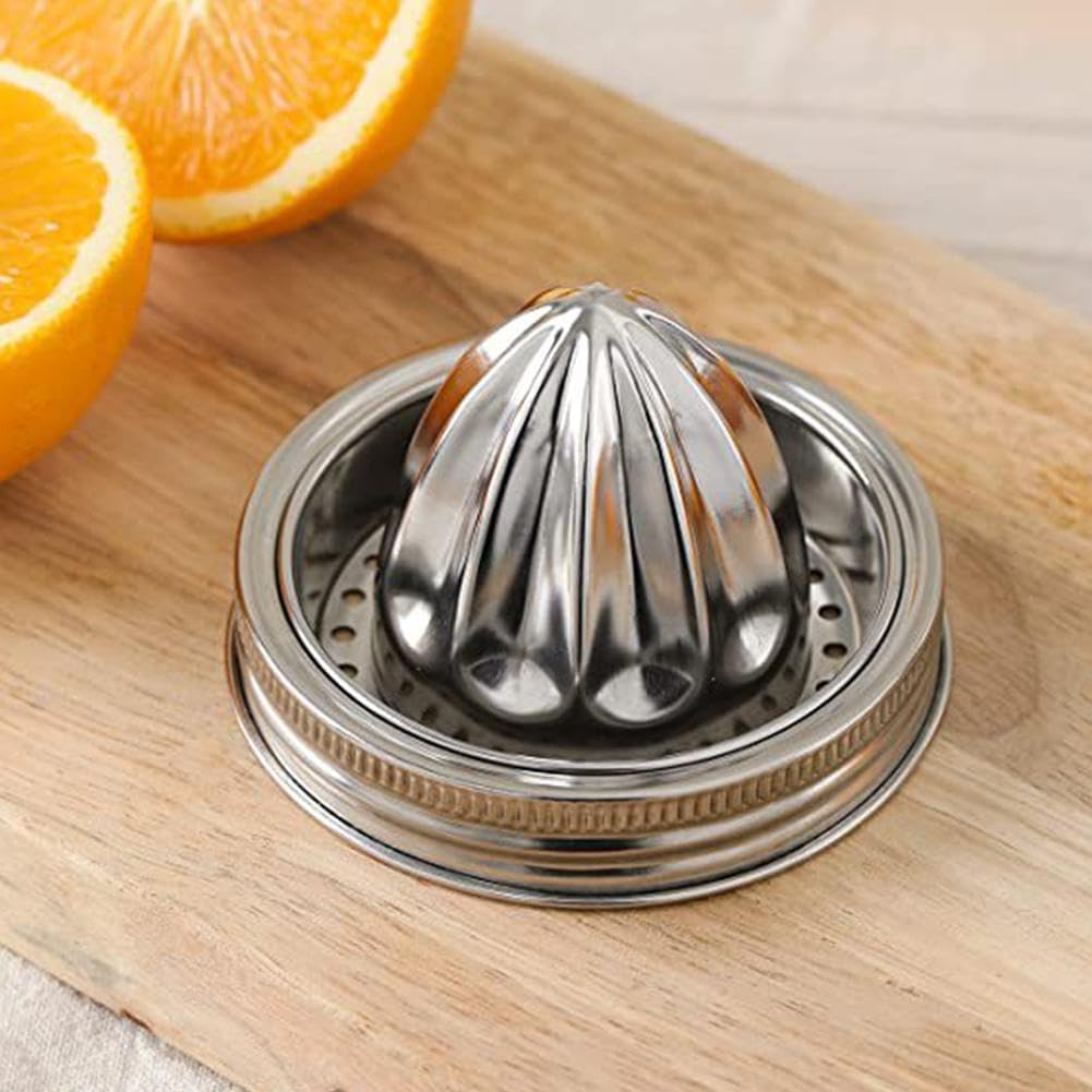 Mason Jar Juicer Lid,Stainless Steel Mason Jar Juicing Accessories,Convenient Fresh Juicer Lid,Handle Citrus Reamer Juicer Lid,Manual Juice Squeezer Lemon Leak-Proof Bottle Cap For Canning Jar (Lid)