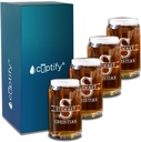 Personalized Beer Can Set of Four Glasses Initial Block Laser Engraved 5 oz Custom Glass for Men, House Warming and Weddings