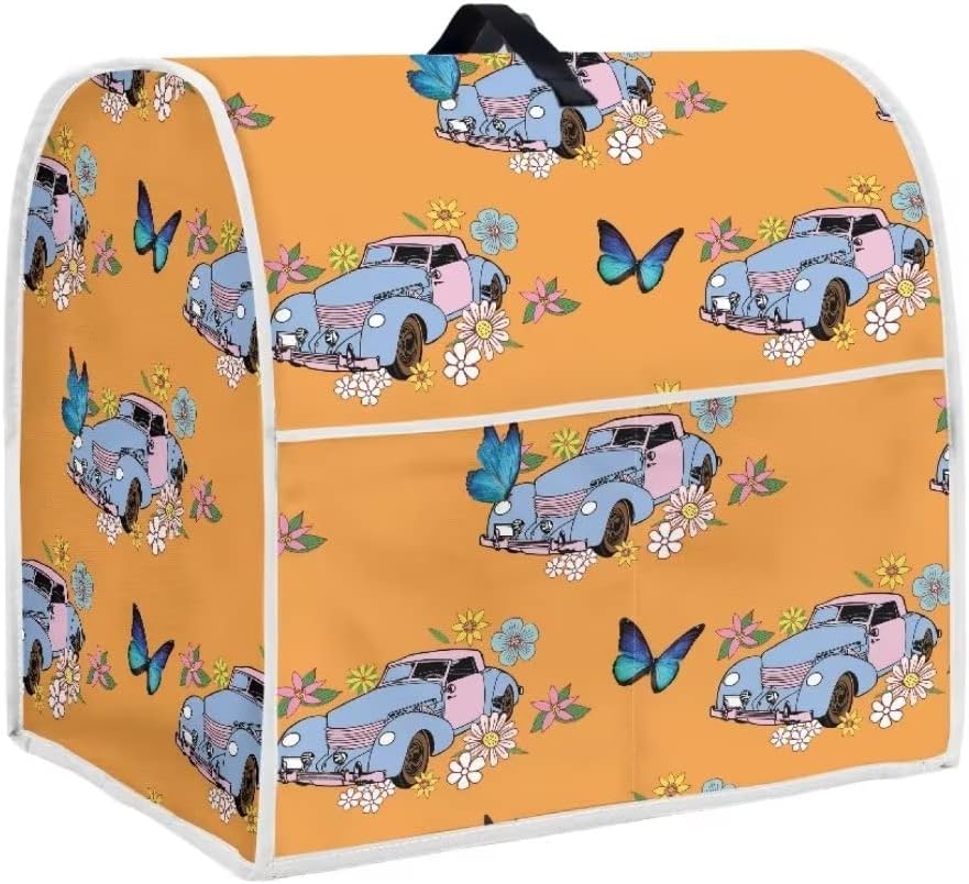 Butterflies Stand Mixer Cover Compatible with 4.5-5 Quart(14.9"H x10.8"W x14.5"L) Flowers and Cars Dust Cover for Kitchen Stand Mixer with Pocket for Accessories