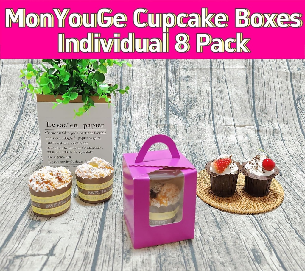 8-Set Individual Cupcake Boxes Bulk with Clear Display Window, Disposable Food Grade Purple Cupcake Carrier Cupcake Container, Perfect for Cupcakes Muffins Cookies Pastries