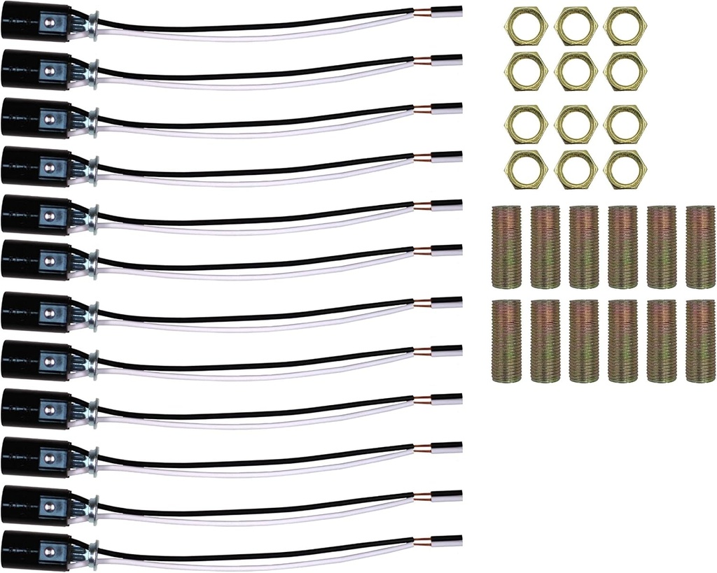 Creative Hobbies #SOCKETHW Candelabra Base Lamp Holder Light Socket, 6 Inch Wire Leads - Mounting Hardware Included | 12 Pack