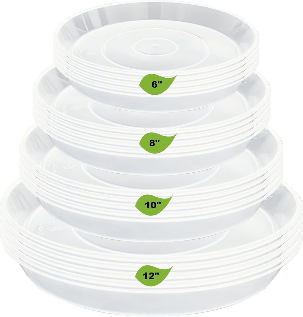 20 Pack Plant Saucer Tray (6 8 10 12 inch), Plant Saucers for Indoors Outdoor, Plastic Heavy Duty Drainage Drip Water Trays for Planter Pots Flower, Clear Pot Saucers Trays for Plants