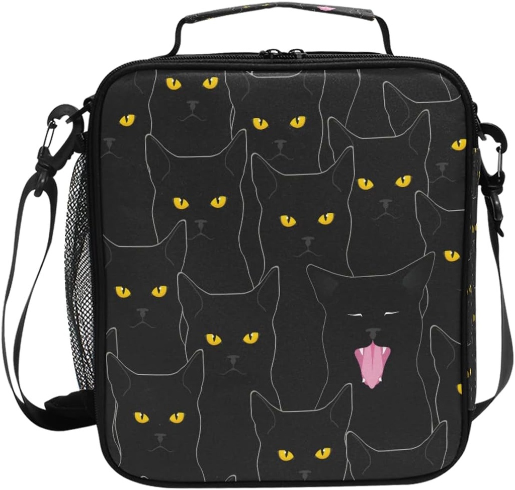 Funny Animal Cat Pattern Lunch Bag Box Insulated Cooler Lunch Tote Bag Meal Organizer with Shoulder Strap for Women Girls Boys School