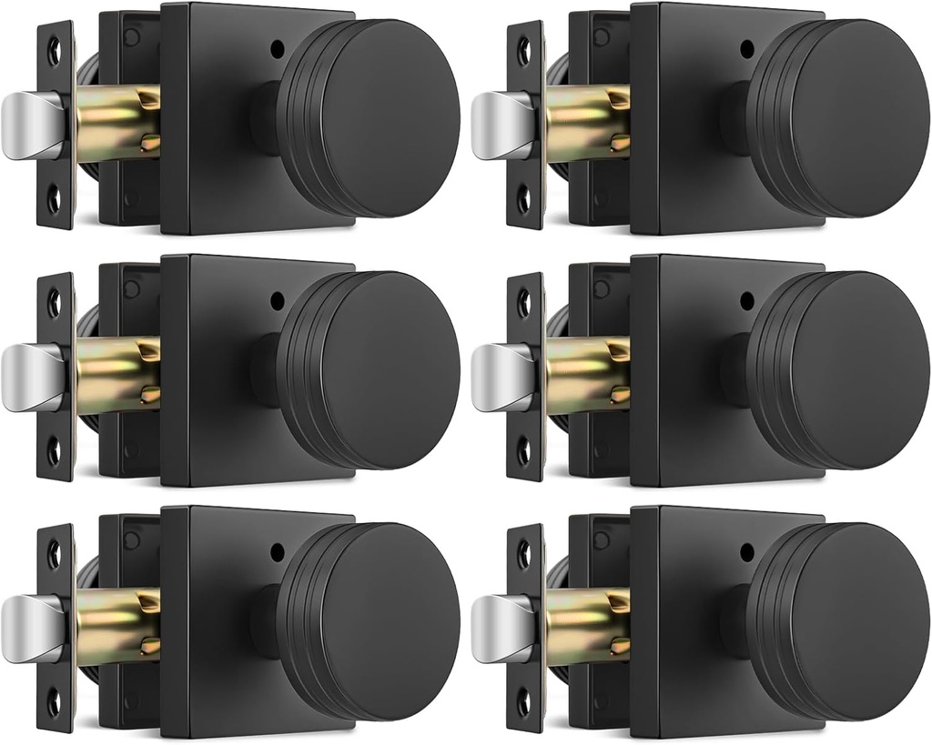 goldenwarm Black Door Knobs Interior, Zinc-Alloy Privacy Interior Door Knobs Keyless, Heavy Duty Matte Black Door Knob for Bedroom Bathroom - 6 Pack