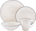 Elle Décor Whitestone Casual Round Dinnerware Set – 16-Piece Stoneware Dinner Party Collection w/ 4 Dinner Plates, 4 Salad Plates, 4 Bowls & 4 Mugs – Unique Gift for Any Special Occasion or Birthday