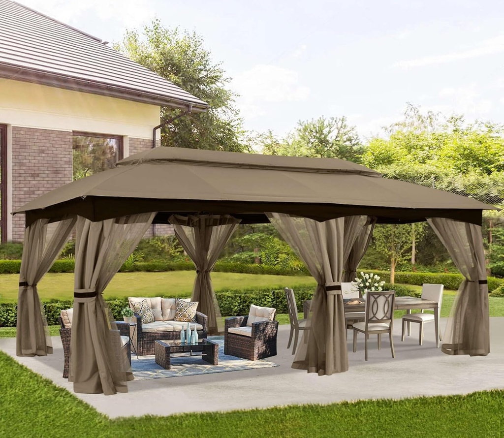 ABCCANOPY 10x20 Outdoor Gazebo - Patio Gazebo with Mosquito Netting, Outdoor Canopies for Shade and Rain for Lawn, Garden, Backyard & Deck (Khaki)