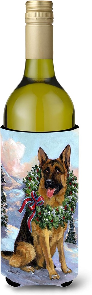 Caroline's Treasures PPP3098LITERK German Shepherd Christmas Honor Wine Bottle Hugger Bottle Cooler Sleeve Hugger Machine Washable Collapsible Insulator Beverage Insulated Holder