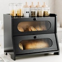 Bread Box for Kitchen Countertop,Double Layer Large Capacity Bamboo Bread Storage Container with Acrylic Wavy Door Panel for Kitchen Counter,Cabinet,Pantry(Black)