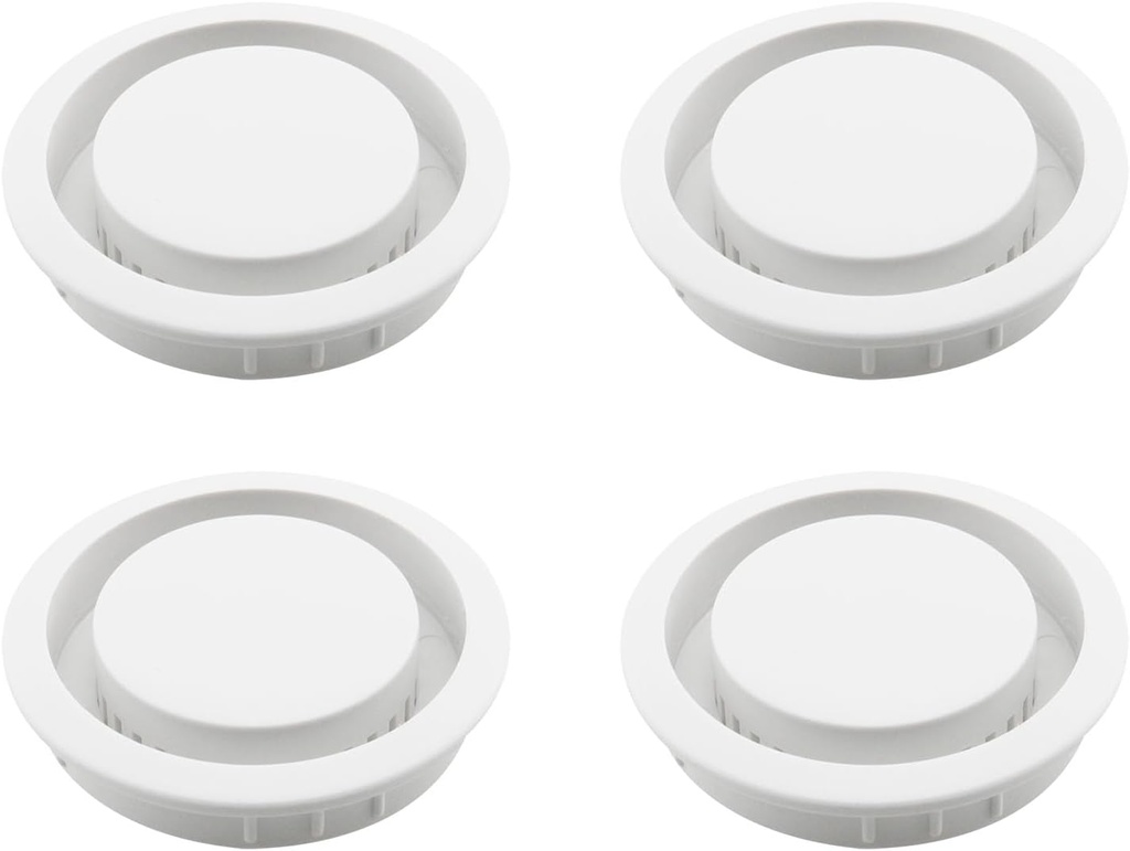 HJGarden 4pcs 50mm/2inch Concealed Heat Dissipation Vent Cabinet Vent White Plastic Round Wire Box Ventilation Heat Dissipation Furniture Vent Plug Closet Invisible Grille Cover Diffuser Vent