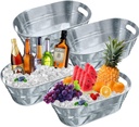 4 PCS 3 Gallon Galvanized Tub Champagne Bucket with Carry Beer Drink Storage Cooler Metal Beverage Ice Tub Galvanized Ice Buckets for Parties and Cocktail Bar Mimosa Supplies, 15.8 X 9 X 6.2 Inches