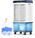 Air Choice Swamp Cooler, 1800 CFM Evaporative Air Cooler, 6 Ice Box & 5.3 Gal Tank for Long Cooling, 110°Auto Oscillation, 3 Speeds, Remote, 12H Timer, 3-in-1 Air Cooling Fan for Outdoor, Office, Home