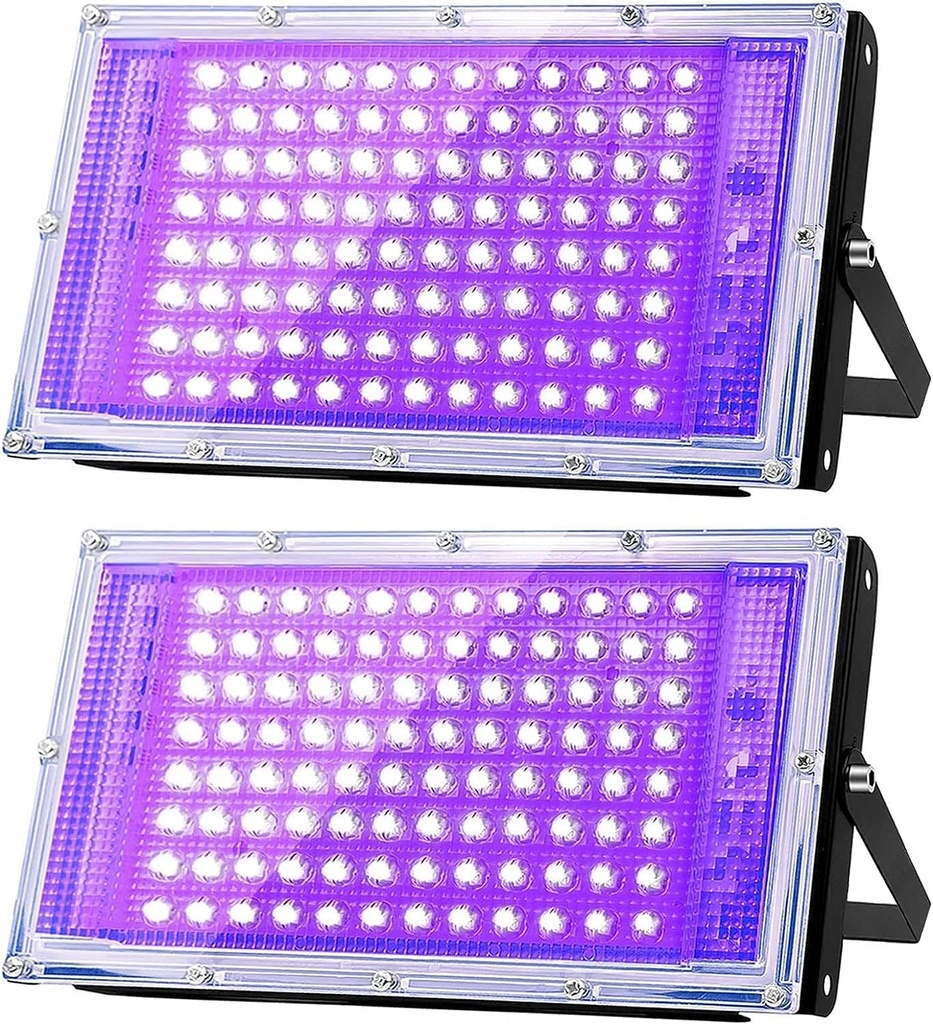 Glostars 100W LED UV Black Light, Powerful UV Spotlight, IP66, 395nm Lamp for Christmas, Halloween Glow Party (2 Packs)
