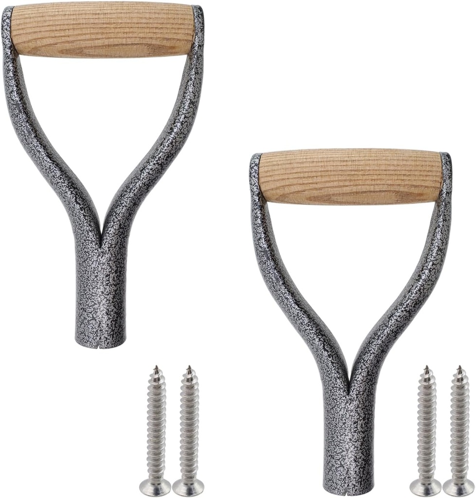 HEVSTIL 2-Pack D-Grip Shovel Handles – Metal Replacement Tool Handles for Shovels & Rakes | Fits 1.22" (3.1cm) Shaft | Silver