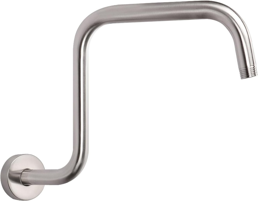 HarJue S Shaped Shower Arm, High Rise Shower Head Extension Pipe Standard 1/2" Connection with Flange, Awesome Shower Experience-Stainless Steel Bathroom Accessory(13 Inch Z-S Shape, Brushed Nickel)