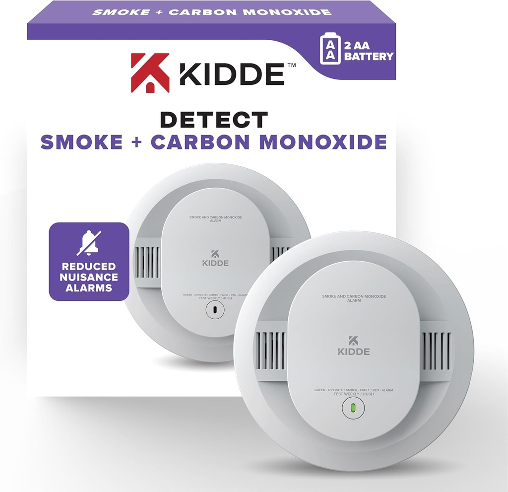 Kidde Smoke & Carbon Monoxide Detector, AA Battery Powered, Voice Alerts, LED Warning Light Indicators, 30CUDR-V