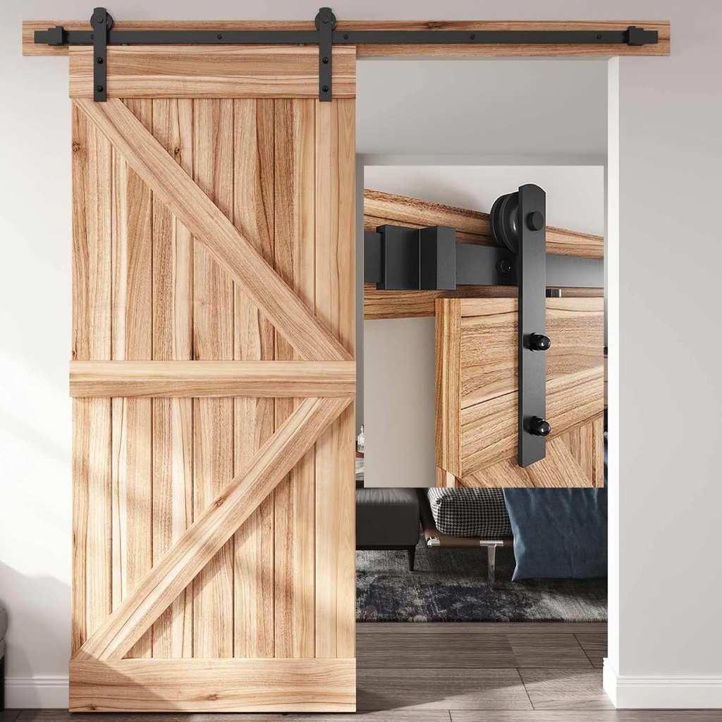 EaseLife 6.6 FT Heavy Duty Sliding Barn Door Hardware Track Kit,Straight Pulley,Slide Smoothly Quietly,Easy Install (6.6FT Track Kit for 36"~40" Wide Single Door)