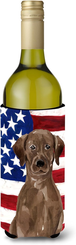 Caroline's Treasures BB9365LITERK Chocolate Labrador Patriotic Wine Bottle Hugger Bottle Cooler Sleeve Hugger Machine Washable Collapsible Insulator Beverage Insulated Holder