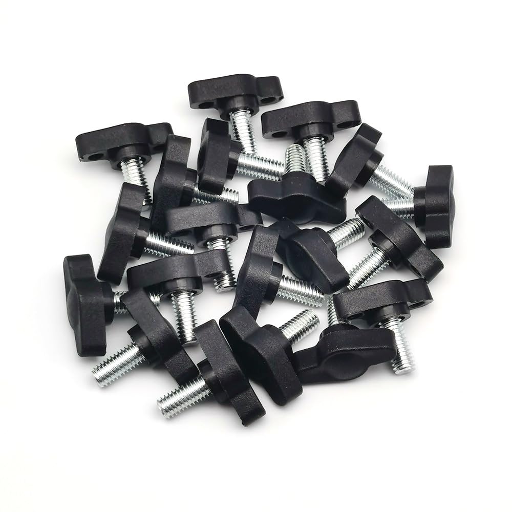 20 Pack M6 x 12mm Tee Wing Thumb Screws - Standard Male Thread Plastic Head T Knobs Handles Hand Clamping Grip Thumbscrew (20, M6*12)