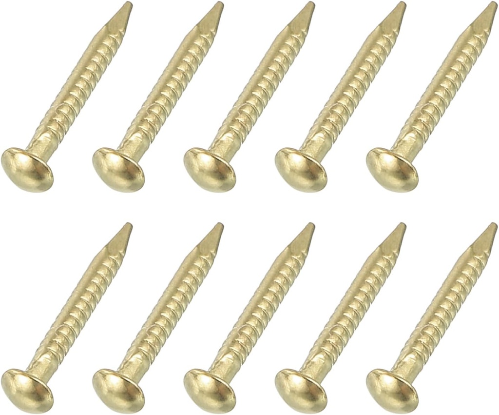 uxcell 200Pcs Small Hardware Nails, 1.2 x 10mm Brass Round Head Nail Common Finishing Nail for Household Woodworking Picture Hanging DIY Projects, Gold