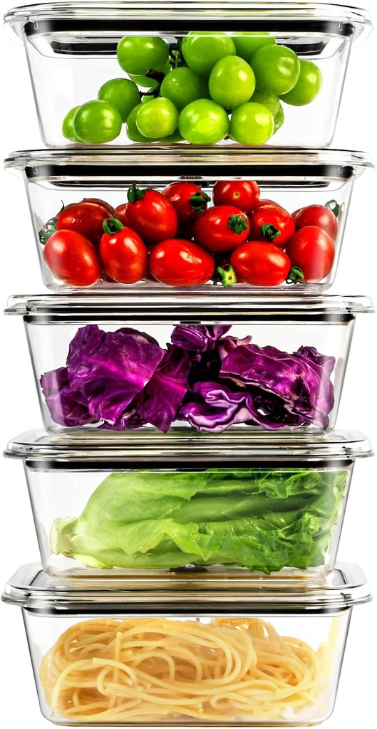 5 PCS Food Storage Containers with lids, 32 OZ Crysta-Clear Kitchen Food Containers for Pantry & Kitchen Storage and Organization, Airtight BPA-Free Microwave Dishwasher Safe Meal Prep Containers