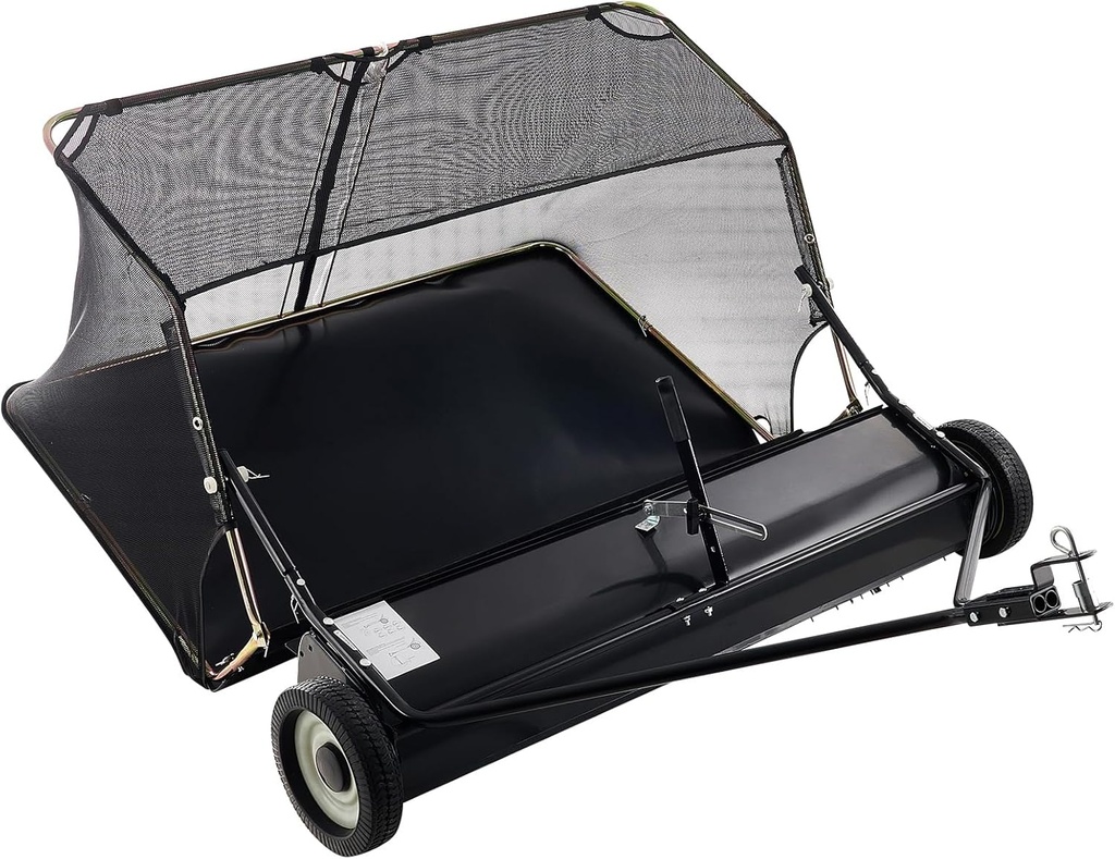 Happybuy 52-inch Lawn Sweeper Tow Behind, 26 cu.ft Grass & Leaf Collector, Heavy Duty Sweeper with Dumping Rope, Adjustable Height, Durable