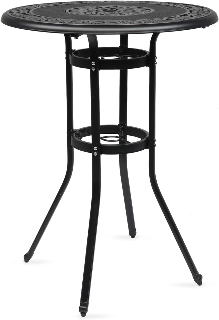 Outdoor Patio Cast Aluminum Round Bar Table,Outdoor Bar Table, Bar Height Patio Table with Umbrella Hole Patio Dining Table, Cast Aluminum Tall Outdoor Table Bistro Table Outdoor Furniture Garden Tabl