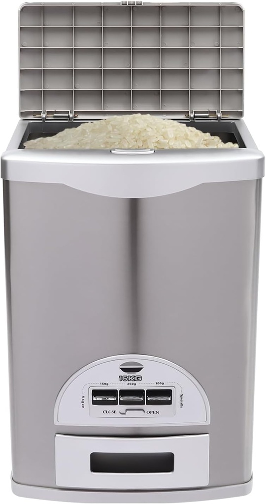 33 LBS Large Capacity Stainless Steel Rice Dispenser, Rice Storage Container, Food Storage Bucket Kit for Kitchen, Pantry and Home