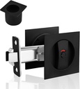 Black Pocket Door Lock with Edge Pull, Red-green Indication Privacy Pocket Door Latch for Bed/Bath/Study Room, Recessed Mounting Flush with The Surface, Contemporary Pocket Door Hardware
