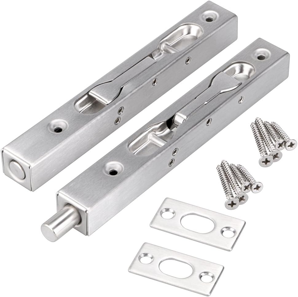 Sumnacon 2 Pcs Door Flush Bolts - 6 Inch Concealed Security Door Locks for French Doors,Composite Doors,Wood Doors,Double Doors,Dummy Doors,Brush Stainless Steel Finish