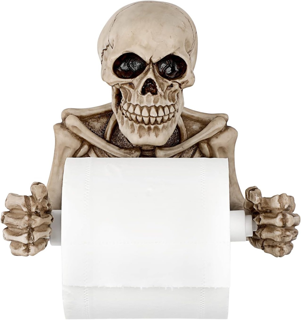 Sumnacon Skull Toilet Paper Holder, Resin Wall Mount Toilet Paper Roll Holder- Evil Skeleton Toilet Paper Holder Dispenser Wall Decoration for Halloween, Gothic, Ghost Festival