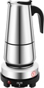 Stovetop Coffee Maker, 9 Cup Stainless Steel Electric Moka Pot Espresso Makers, 500W Mocha Pot with Temperature Adjustment Function and Built-In Filter, for Home, Cafes, Stores, Offices
