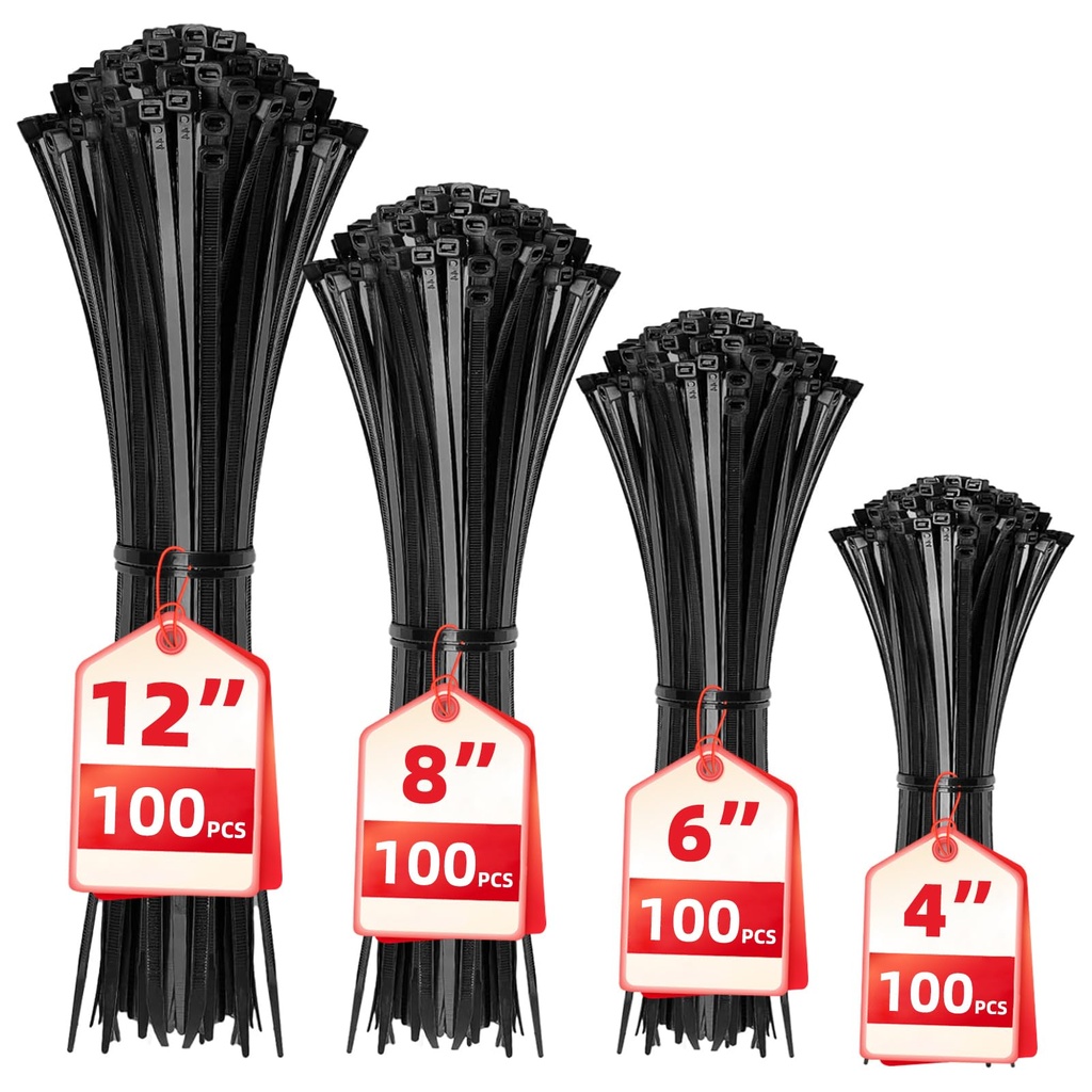 HAVE ME TD Cable Zip Ties,400 Pack Black Assorted Sizes 12864 Inch,Multi-Purpose Self-Locking Nylon Cable Cord Management,Plastic Wire Ties for Home,Office,Garden,Workshop. By HAVE ME TD.