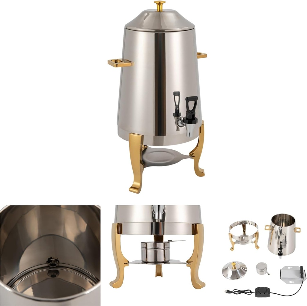 13L Hot Beverage Dispenser, Hot Drinks Dispenser, Coffee Chafe, Urn Hot Drinks Dispenser with Spigot, Commercial Grade Stainless Steel Coffee Maker Hot Water Urn for Catering Buffet (Gold)