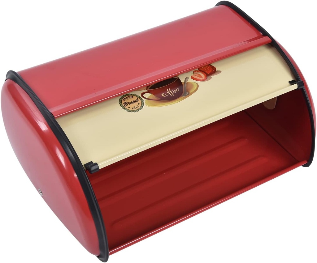 Yosoo METAL BREAD BOX LARGE CAPACITY ROLL TOP LID KITCHEN COUNTERTOP BREAD BIN HOLDER CONTAINER (Red)