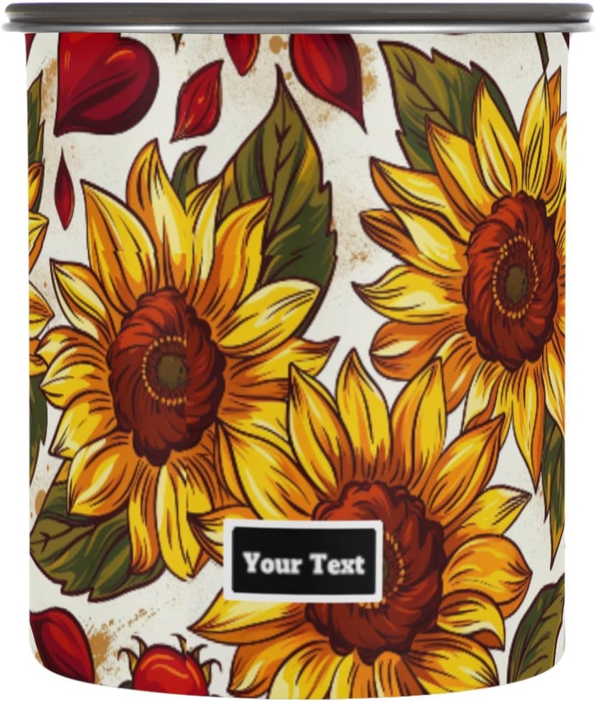 ALAZA Sunflower Red Heart Kitten Cats Airtight Coffee Bean Canister Customed 30oz Food Storage Containers with Lids For Gournd, Tea, Sugar, Flour, Rice, Cereal, Candy Cookie Jar