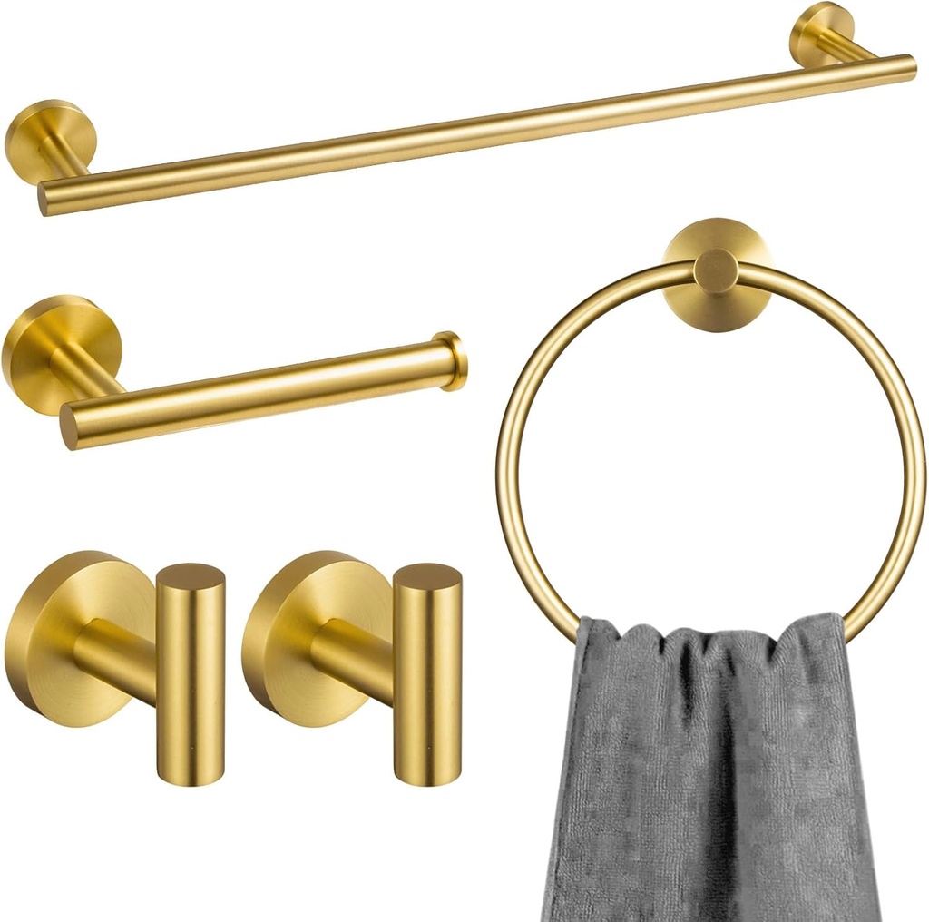 Lava Odoro 5-Piece Brushed Gold Bathroom Hardware Set, Gold Towel Bar Set Bathroom Towel Holder Set Towel Rack Set Stainless Steel Wall Mounted, 23.6 Inch