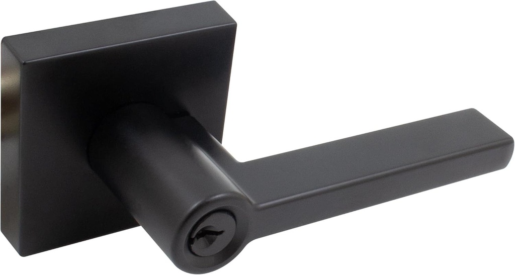 Stone Harbor Hardware Vienna Door Lever with Square Rosette, Entry Latch, SC Keyway, Matte Black