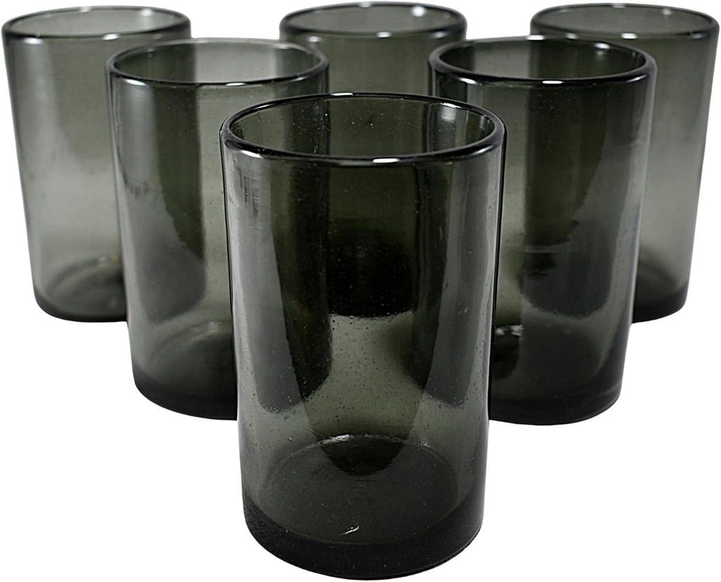 Hand Blown Drinking Glasses Artisan Crafted from Mexico Set of 6 pieces (Smoke, Water 16 Oz.)