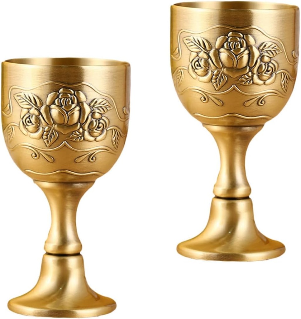 GLEAVI 2Pcs Vintage Style Wine Chalice High Foot Shot Glasses Zinc Alloy Metal Goblet for Whiskey for Parties and Celebrations