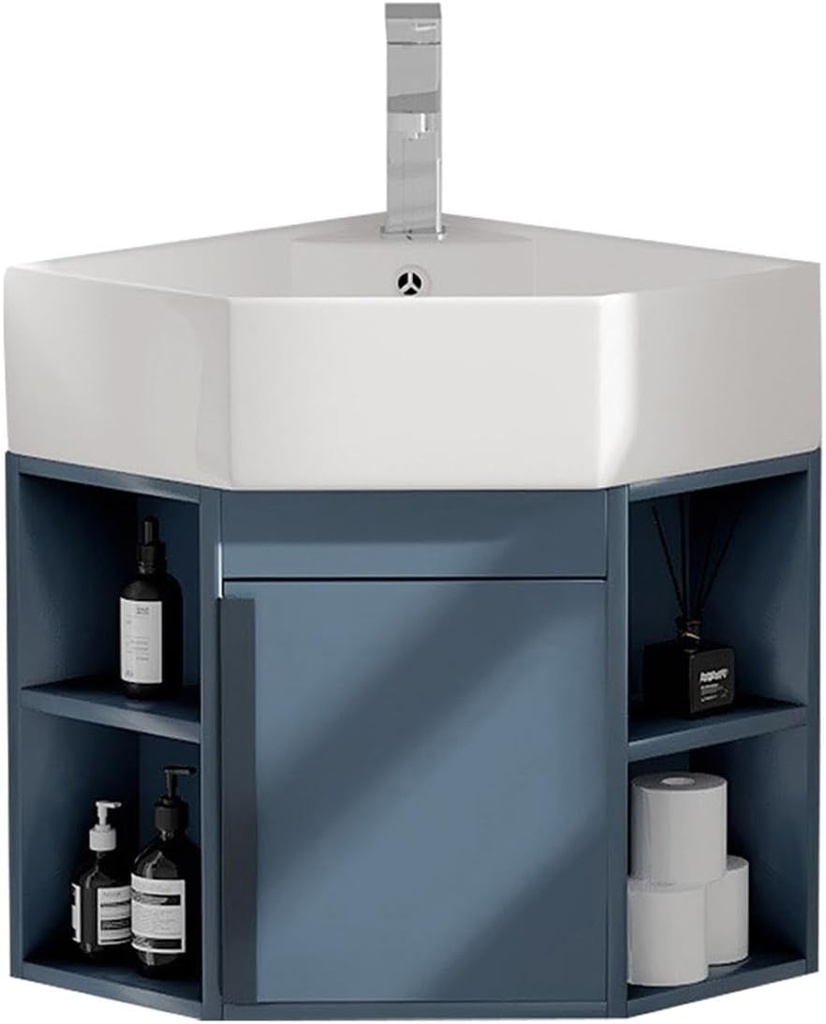 Corner Wall Mount Bathroom Sink, Small Corner Bathroom Vanity Cabinet,Wall Mounted Bathroom Sink, for Small Space Top Chrome Faucet and Drain (Size : 52 * 40cm)