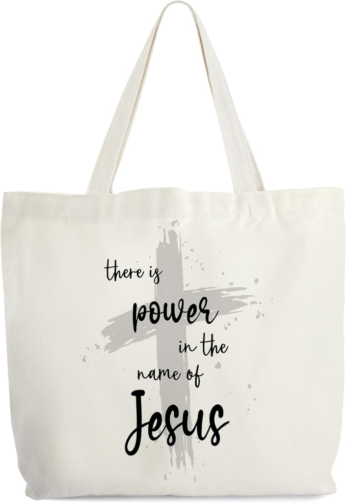 Faith Canvas Tote Bag for Women, There Is Power In The Name Of Jesus Bible Tote, Bible Verse Religious Gift Bag, Library Book Bag, Shoulder Bag Christian Gifts for Women Friends Colleagues -22