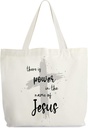 Faith Canvas Tote Bag for Women, There Is Power In The Name Of Jesus Bible Tote, Bible Verse Religious Gift Bag, Library Book Bag, Shoulder Bag Christian Gifts for Women Friends Colleagues -22