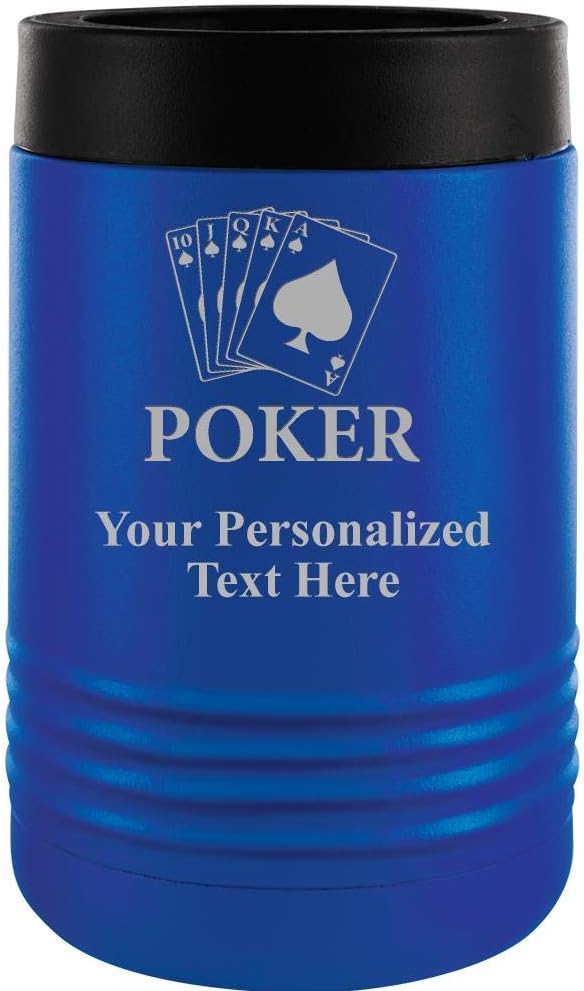 Custom Beverage Holder, 12 oz Blue Personalized Poker Insulated Can Cooler Prime