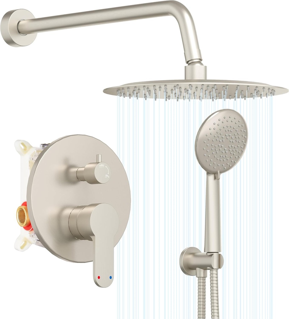 Gabrylly Shower System, Shower Faucet Set with Pressure Balance Shower Valve, 10" Rain Shower Heads with Handheld Spray, Wall Mounted Shower Fixtures, High Pressure Shower Head Set, Brushed Nickel