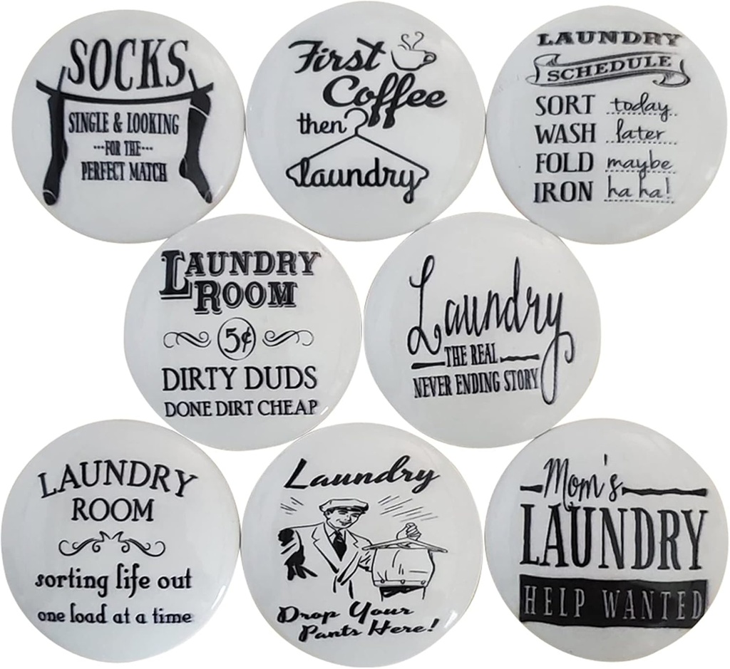 Twisted R Design Wooden Cabinet Knobs - Set of 8 Round Cabinet Hardware or Furniture Cabinet Handles or Pulls with Glossy Finish - Black & White Laundry Room Drawer Knobs Design