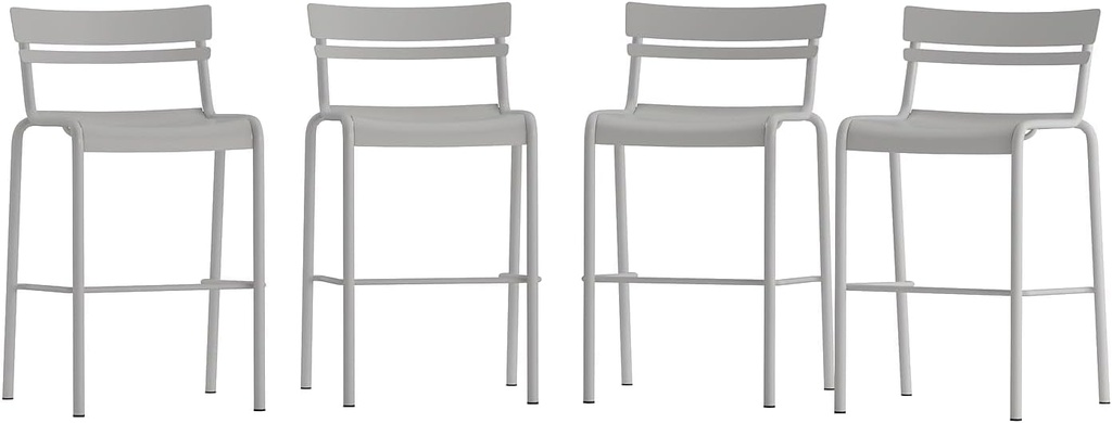 Flash Furniture Nash Commercial Grade Steel Stack Stool, Indoor-Outdoor Bar Stool with 2 Slat Back, Set of 4, Silver