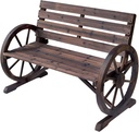 Ni-shore Wooden Wagon Wheel Bench Rustic Outdoor Patio Furniture, 2-Person Seat Bench with Backrest